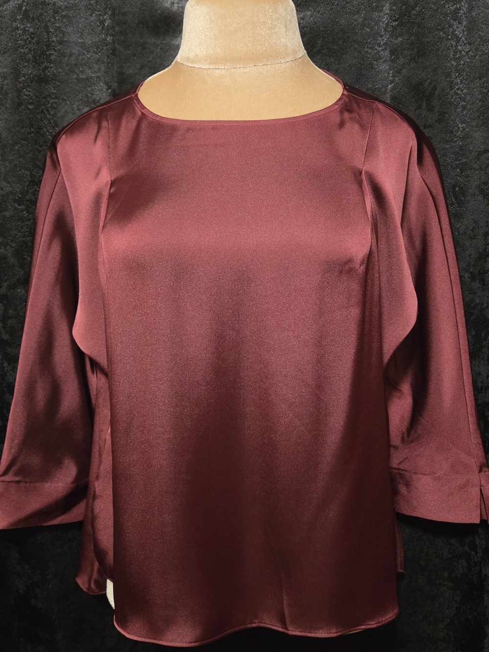 Express XS Satin Boatneck Blouse in Deep Wine